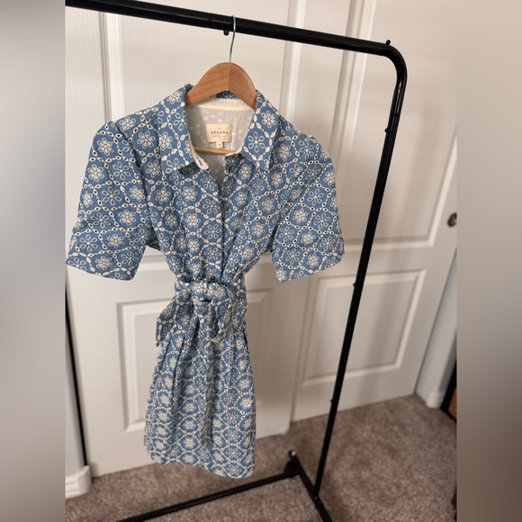 Sézane Gemini Blue Floral Mini Dress Size 38 / US 4 NWOT - Picture 5 of 7